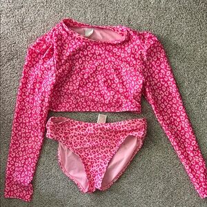 Cat & Jack Girls Hot Pink Leopard Long-Sleeve Two-Piece Swim Set